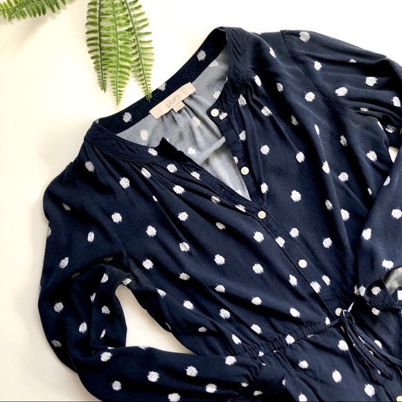 LOFT Dresses & Skirts - Loft Navy Blue Polka Dot Dress